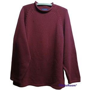 VINTAGE J.CREW MEN'S ROLLED NECK COTTON SWEATER, SIZE L, BURGANDY